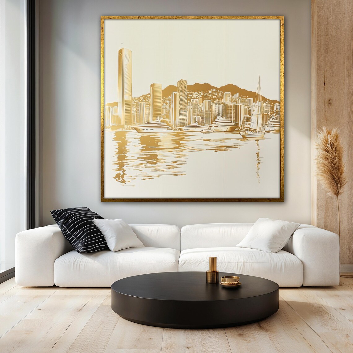 Golden Cityscape Painting, Modern Skyline Art - Image 3