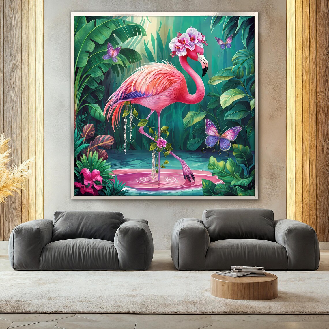 Pink Flamingo Painting, Tropical Bird Decor - Image 2