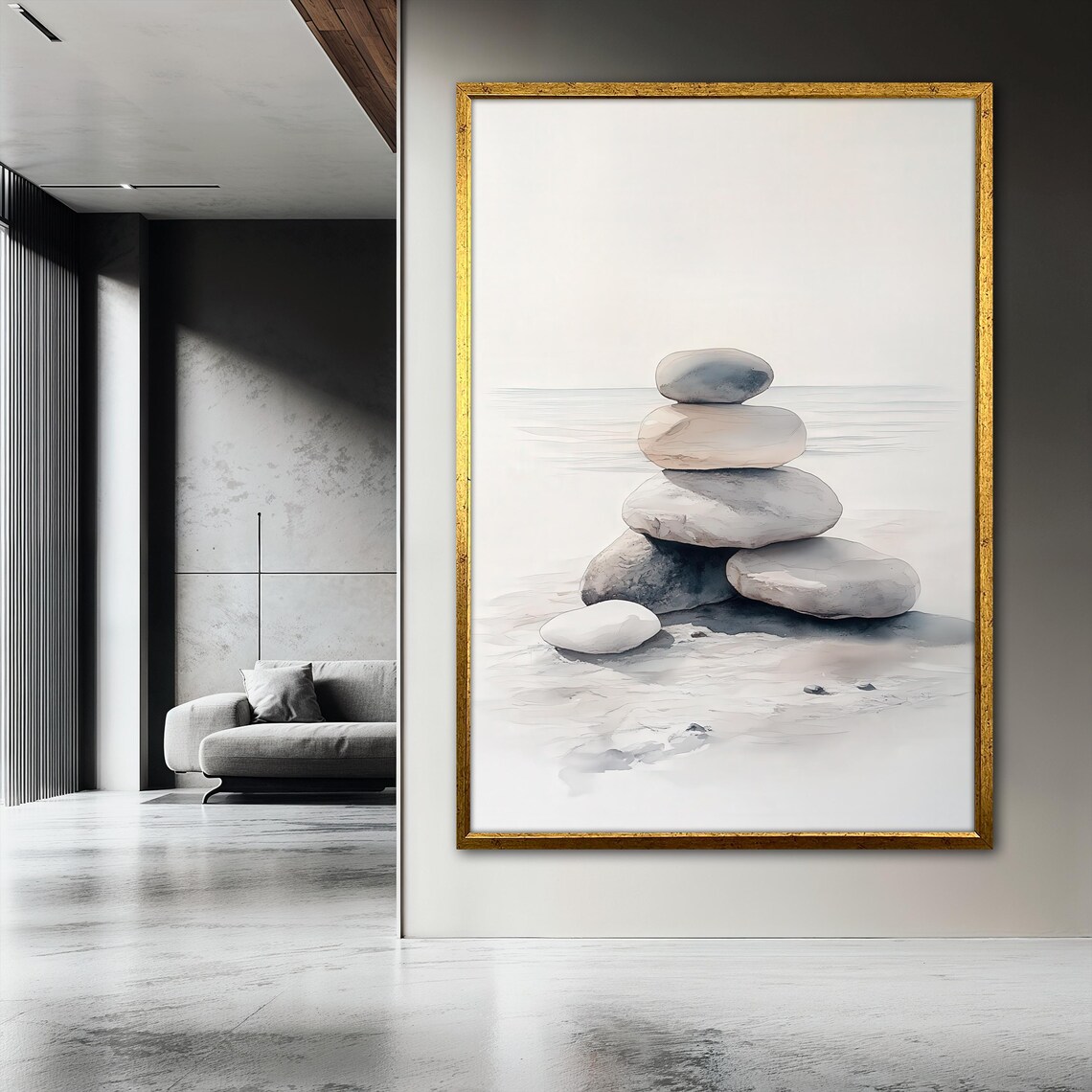 Balanced Stones Painting, Zen Beach Decor - Image 3