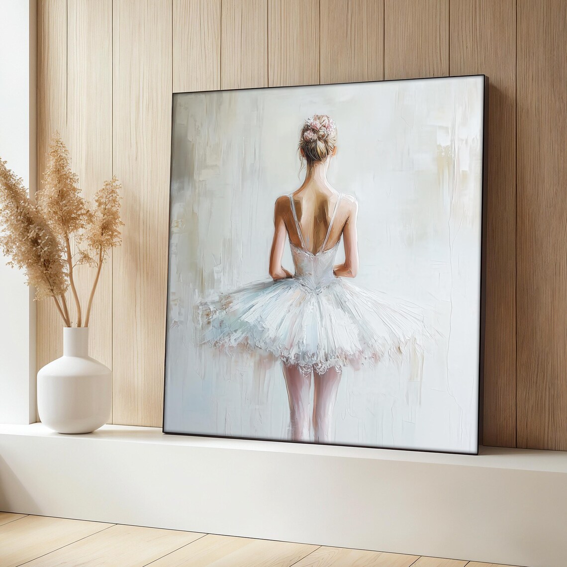 White Ballerina Painting, Elegant Ballet Room Decor