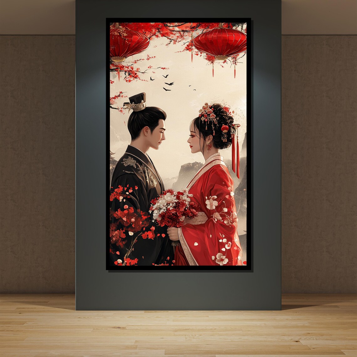 Japanese Wedding Couple, Traditional Kimono Romantic Decor - Image 2