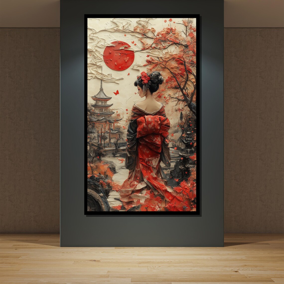 Japanese Geisha Painting, Autumn Scene Art Print - Image 2