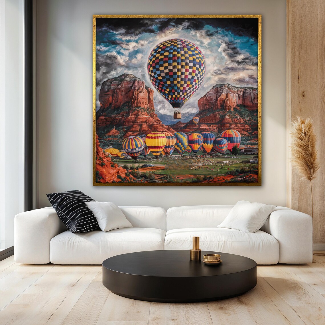 Hot Air Balloon Painting, Colorful Landscape - Image 3