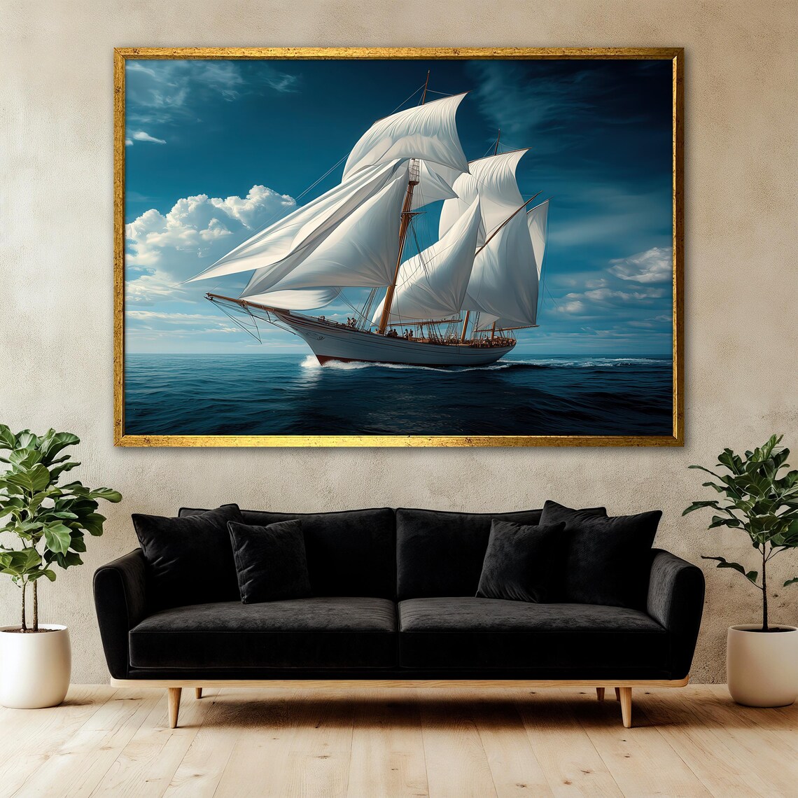 Sailing Ship Painting, Vintage Maritime Decor - Image 3
