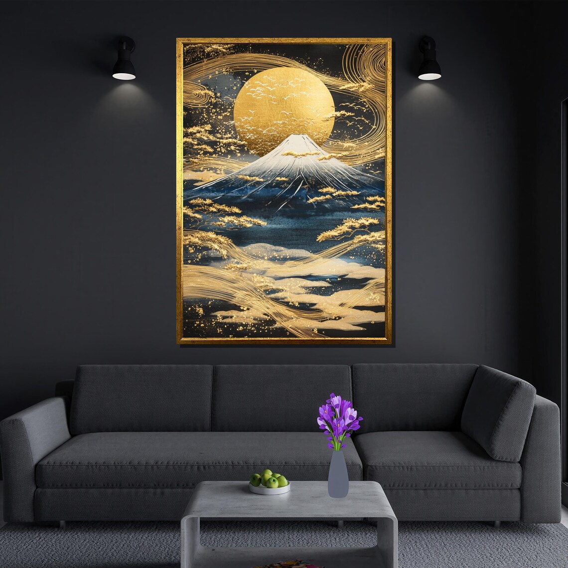 Mount Fuji Golden Moon Art Print, Japanese Landscape - Image 3