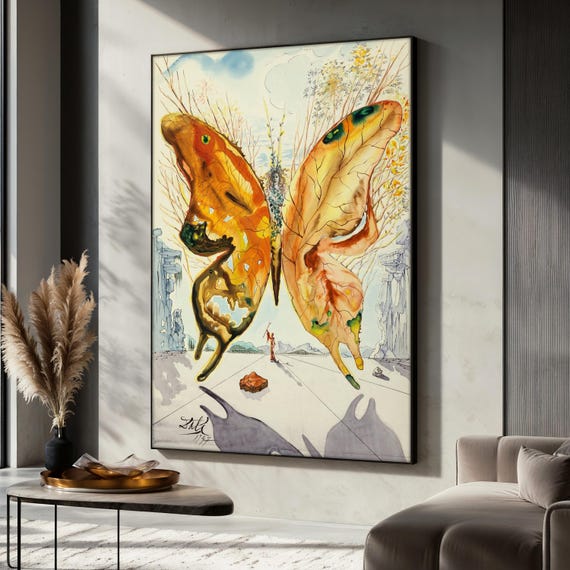 Surreal Butterfly Painting Salvador Dali Wall Art Dali Poster Fantasy Insect Artwork Surrealist Home Decor Art Lover Gift Idea