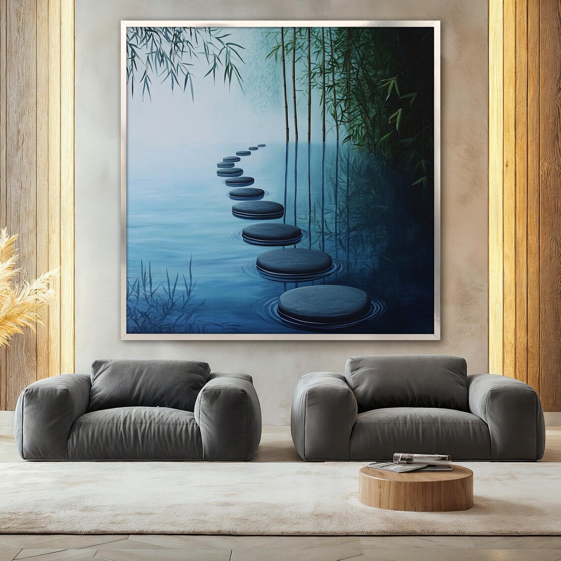 Blue Zen Pathway Painting, Yoga Room Decor Poster - Image 2