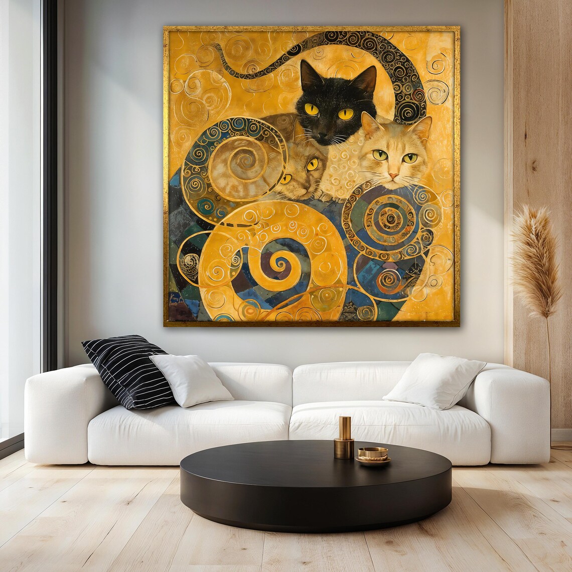 Klimt Style Cat Painting, Whimsical Animal Art - Image 3