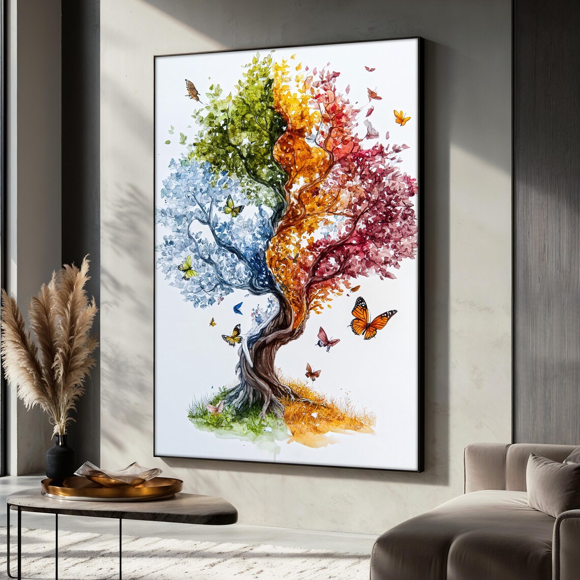 Four Seasons Tree, Colorful Abstract Nature Art Print