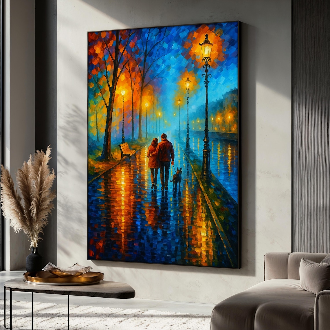 Colorful City Walk, Abstract Romantic Couple Art