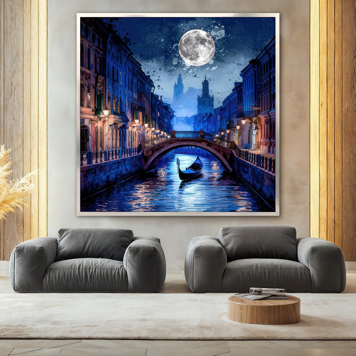 Venice Moonlight Painting, Romantic Gondola Travel Poster - Image 2