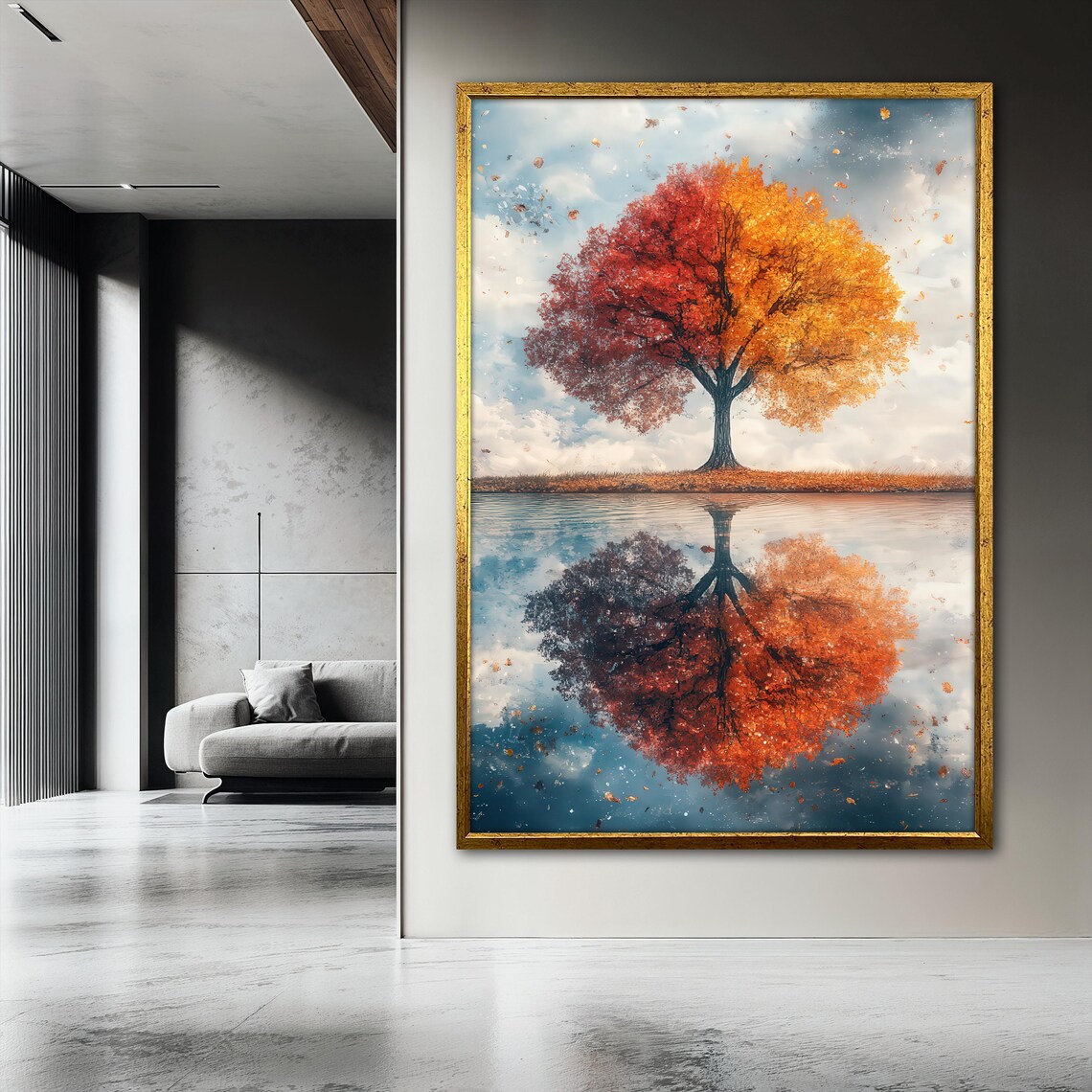 Autumn Tree Reflection Painting, Fall Landscape Art Print - Image 3