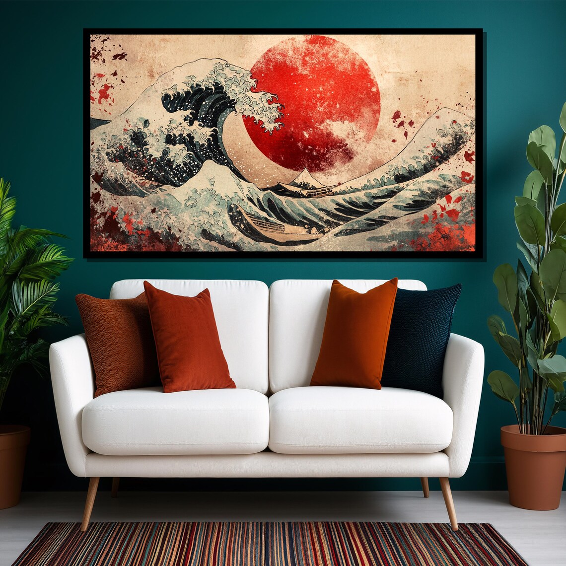 Great Wave and Rising Sun, Japanese Ocean Art - Image 2