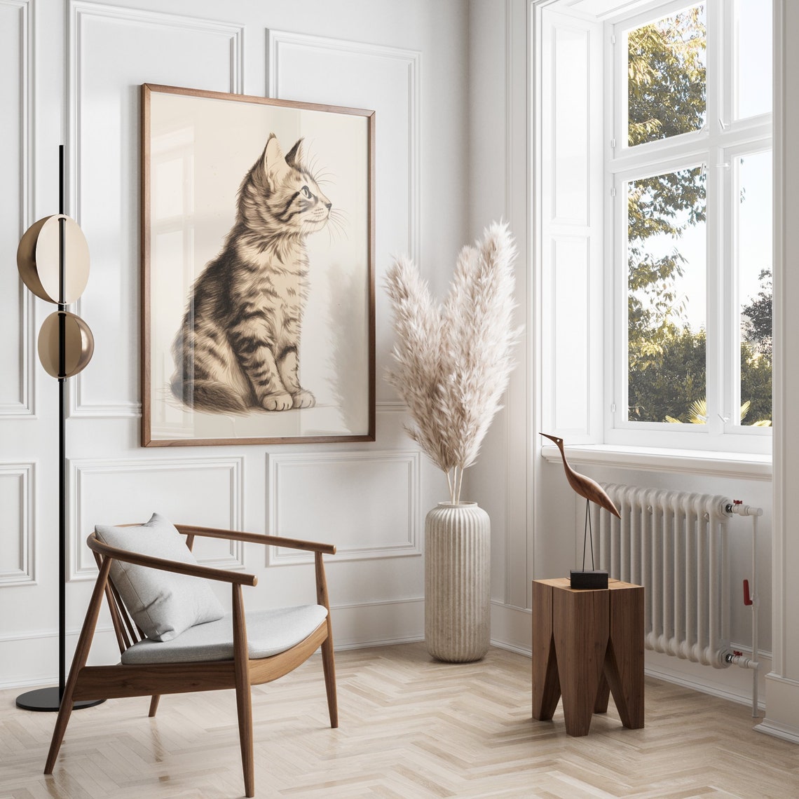 Vintage Tabby Kitten Sketch Poster Classic Feline Drawing Wall Decor - Image 2