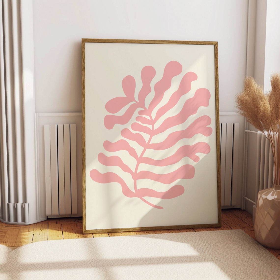 Pink Leaf Botanical Artwork Minimalist Foliage Wall Decor Poster