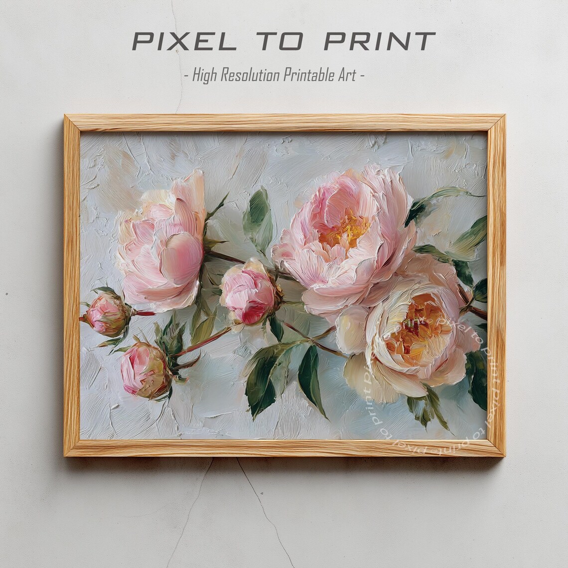 Pastel Pink Peonies Impasto Floral Grandmillennial Art Poster