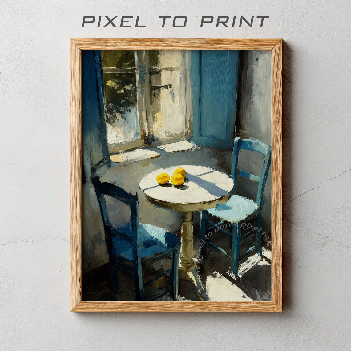 Lemons On Sunlit Cafe Table Blue Chairs Mediterranean Poster