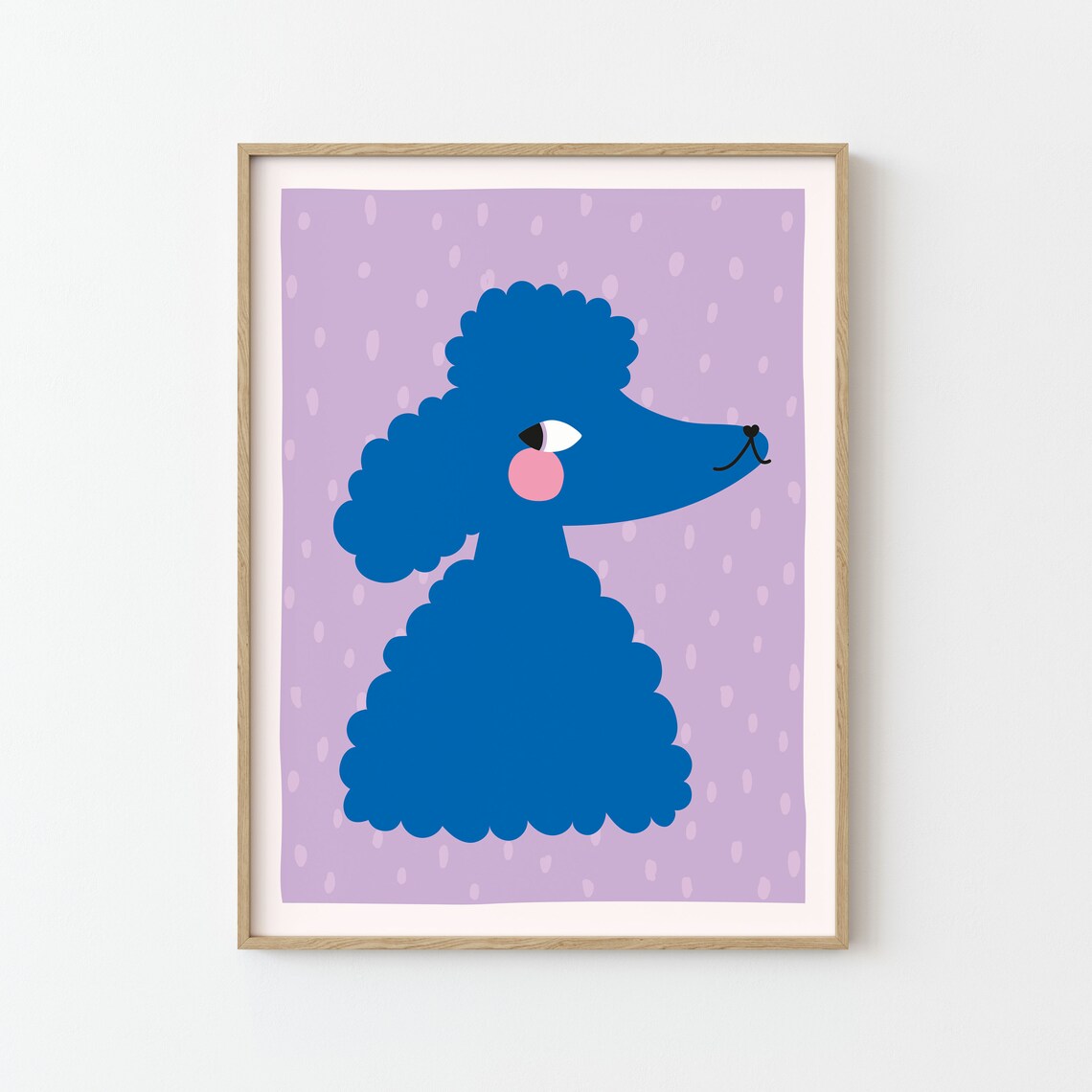 Blue Poodle Print Illustration Poster, Kids Room Decor