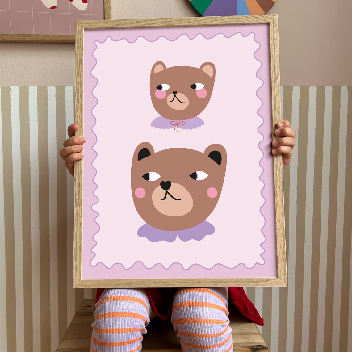Mama And Baby Bear Faces Pink Lavender Nursery Wall Decor Poster - Image 3