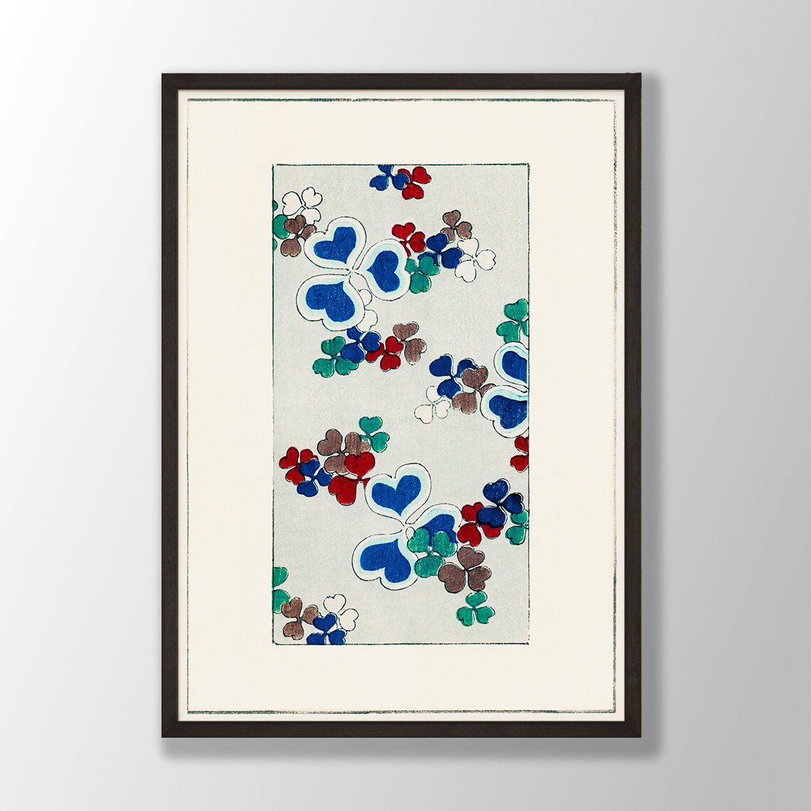 Japanese Flower Woodblock Print, Clover Pattern Poster