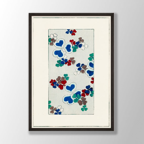 Japanese Flower Woodblock Print, Clover Pattern Poster