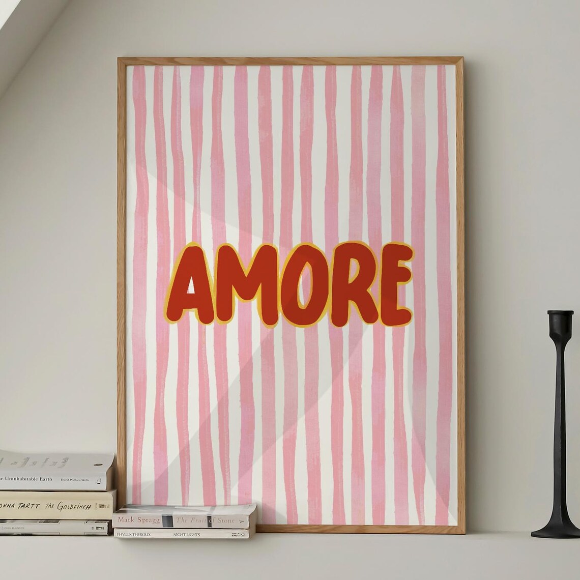 Amore Red Bubble Letters Pink Striped Retro Italian Love Poster