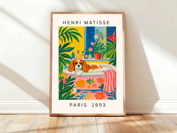Cavalier King Charles Spaniel Bathtub Matisse Style Bathroom Poster