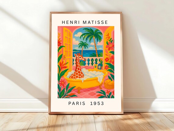 Giraffe In Yellow Bathtub Ocean Balcony Henri Matisse Paris 1953 Poster