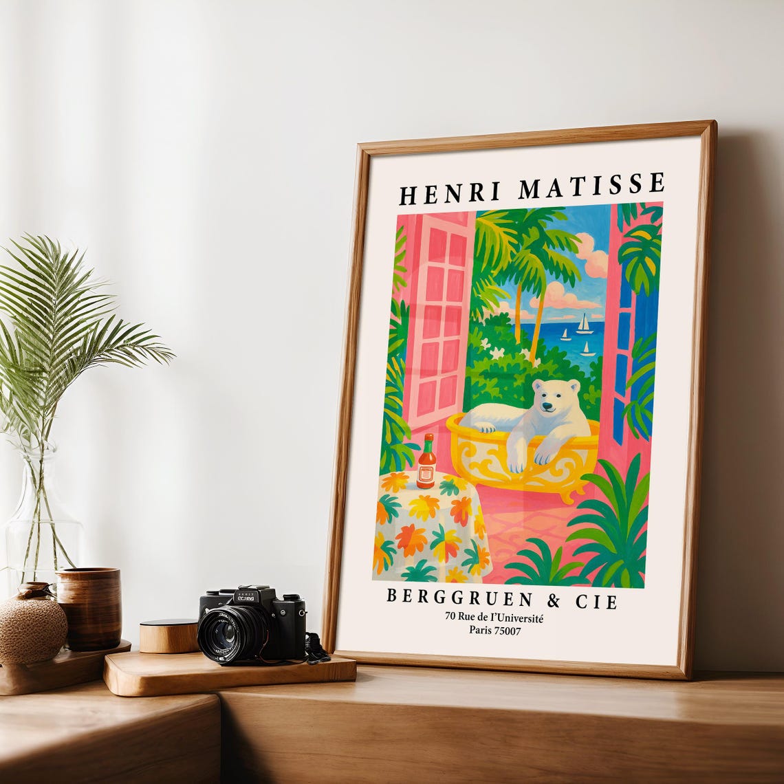 Polar Bear in Yellow Bathtub Seaside Terrace Matisse Style Poster