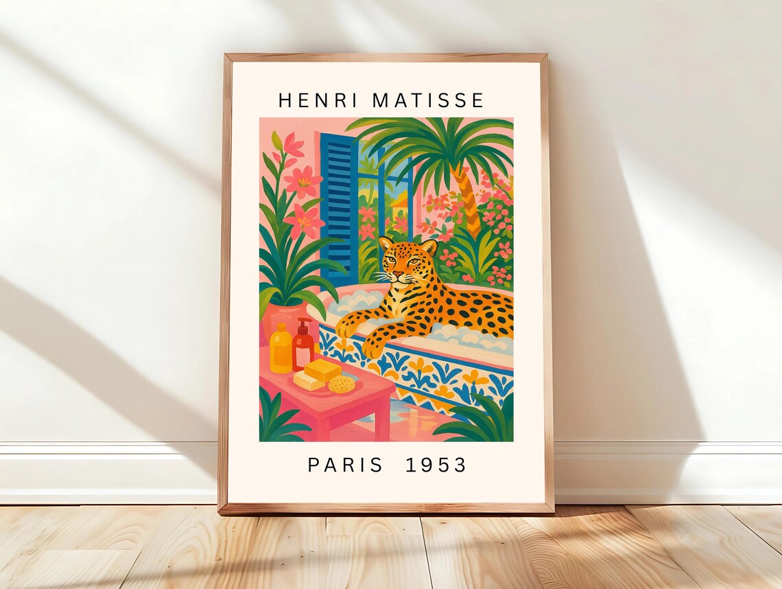 Leopard Lounging At Pink Bathtub Tropical Garden Matisse Paris 1953 Poster