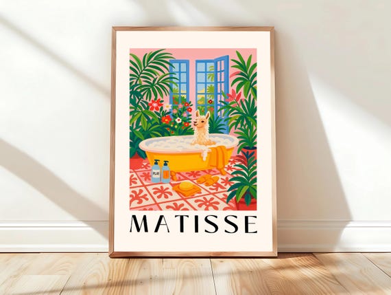 Matisse Art Print Llama Bathroom Decor Pink Wall Animal