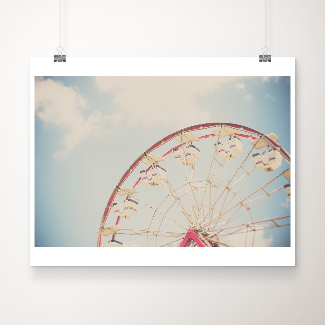Vintage Ferris Wheel Pastel Carnival Sky Fairground Photography Print