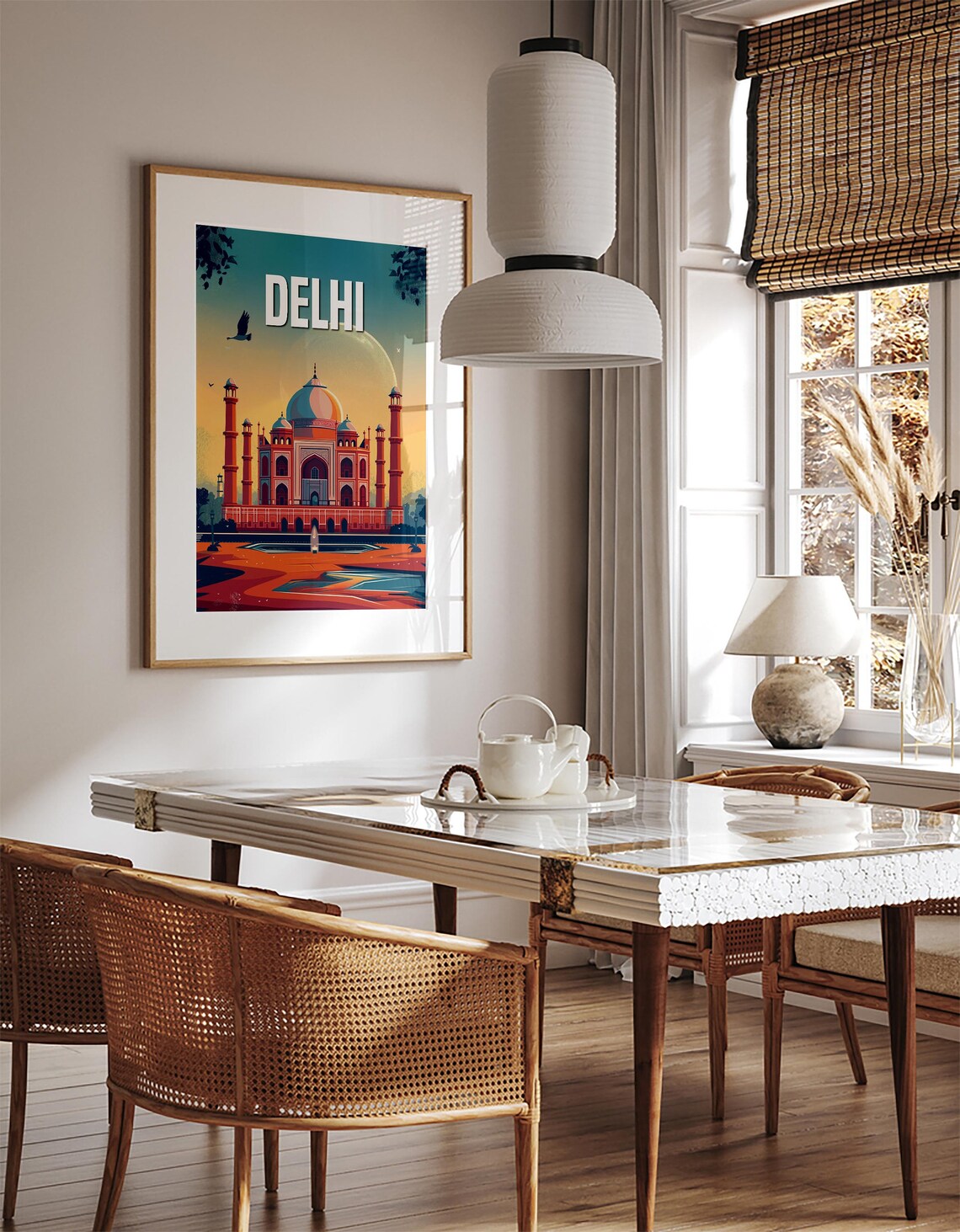 Delhi Taj Mahal Golden Sunrise Vintage Style Travel Art Poster - Image 2