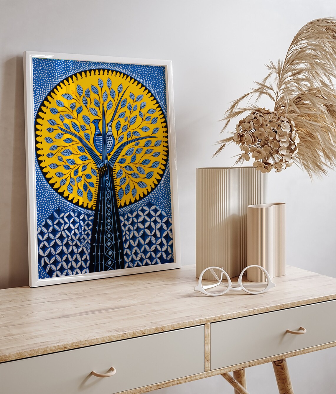 Gond Tribal Tree of Life With Two Birds Bold Folk Art Poster - Image 3