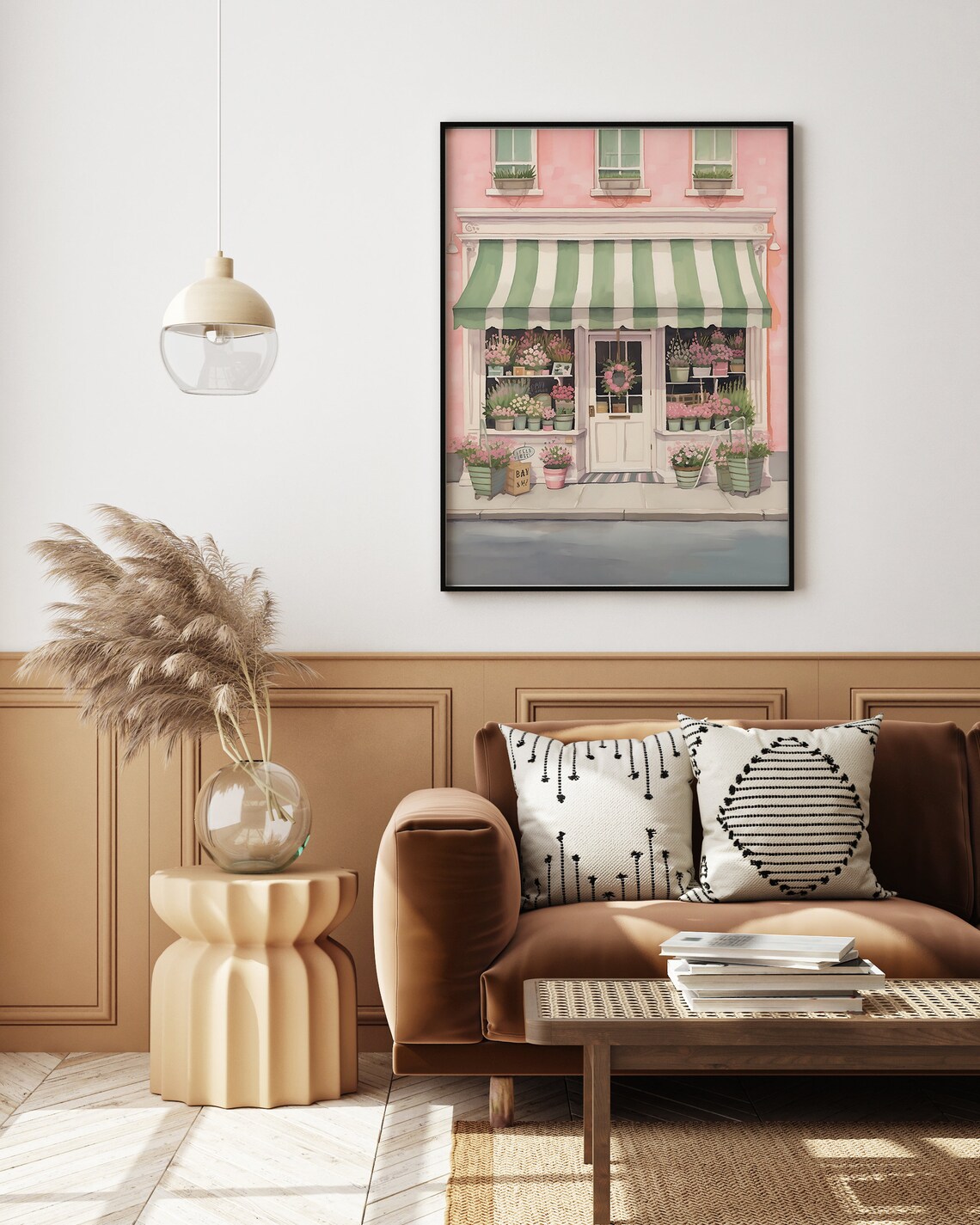 Paris Flower Shop Watercolor Pink Facade Awning Florist Poster - Image 3