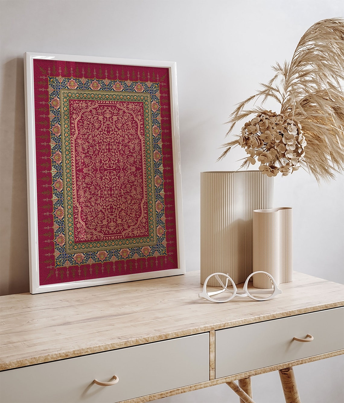 Vintage Red Persian Rug Motif Indian Textile Decorative Poster - Image 2