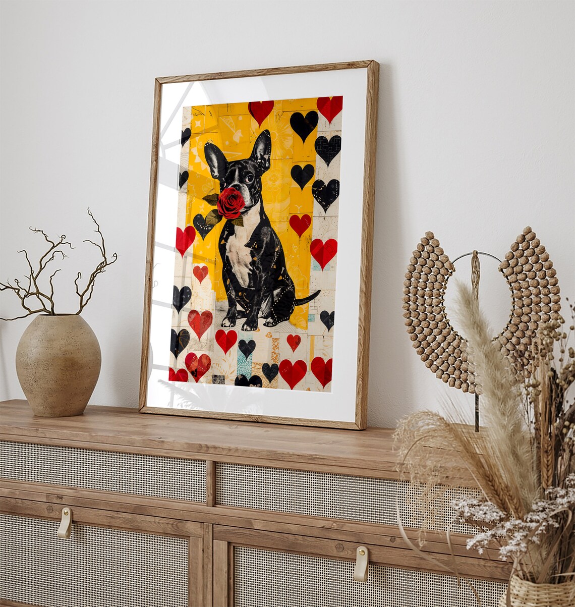 French Bulldog Holding a Red Rose Hearts Pop Art Love Poster - Image 2