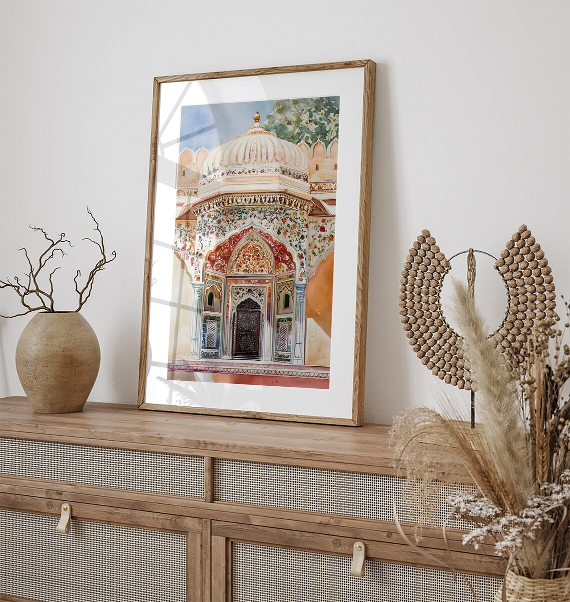 Jaipur Palace Ornate Doorway Domed Chhatri Fresco Watercolor Poster - Image 2