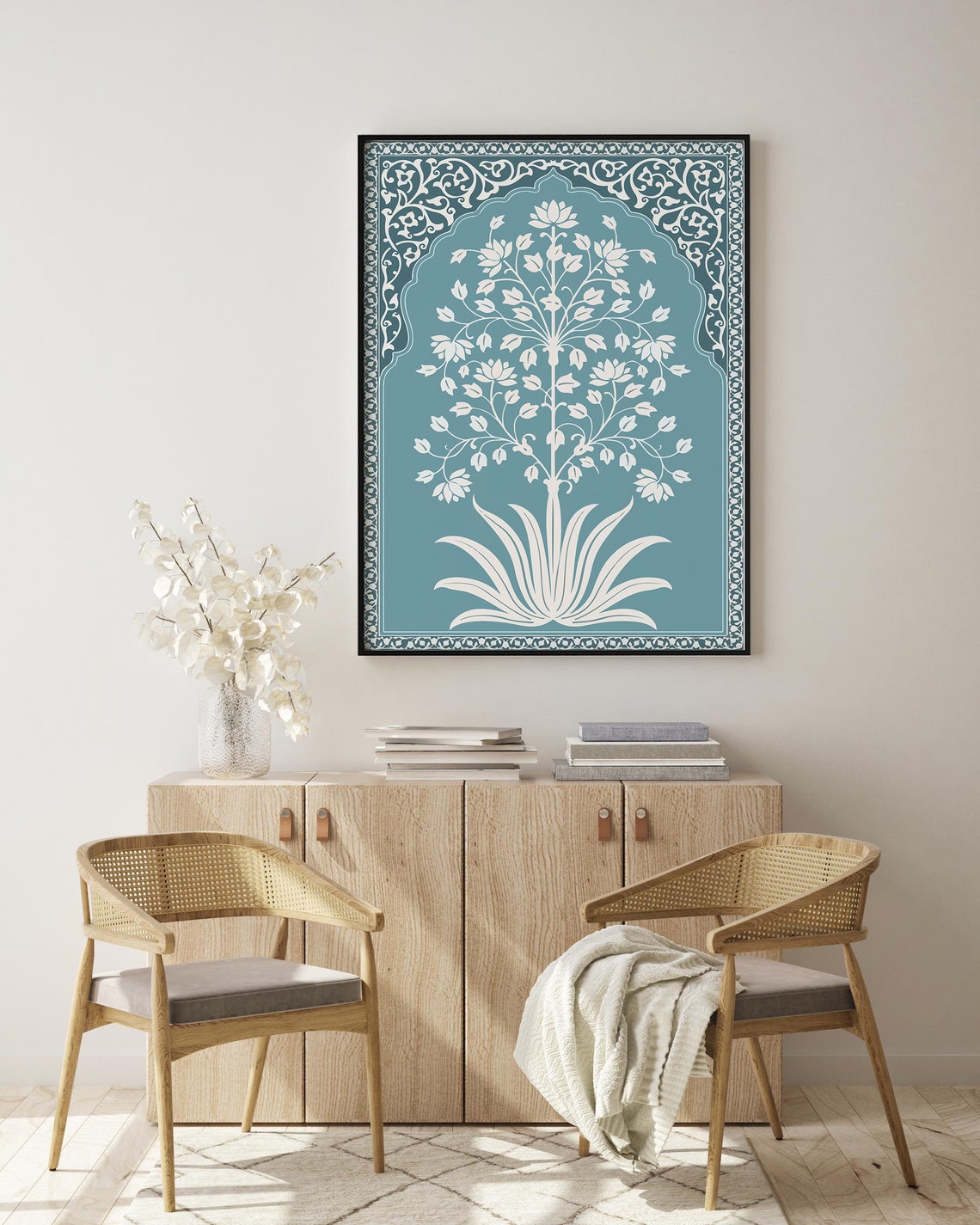 Teal Mughal Floral Tree Arch Indian Palace Botanical Art Poster - Image 3