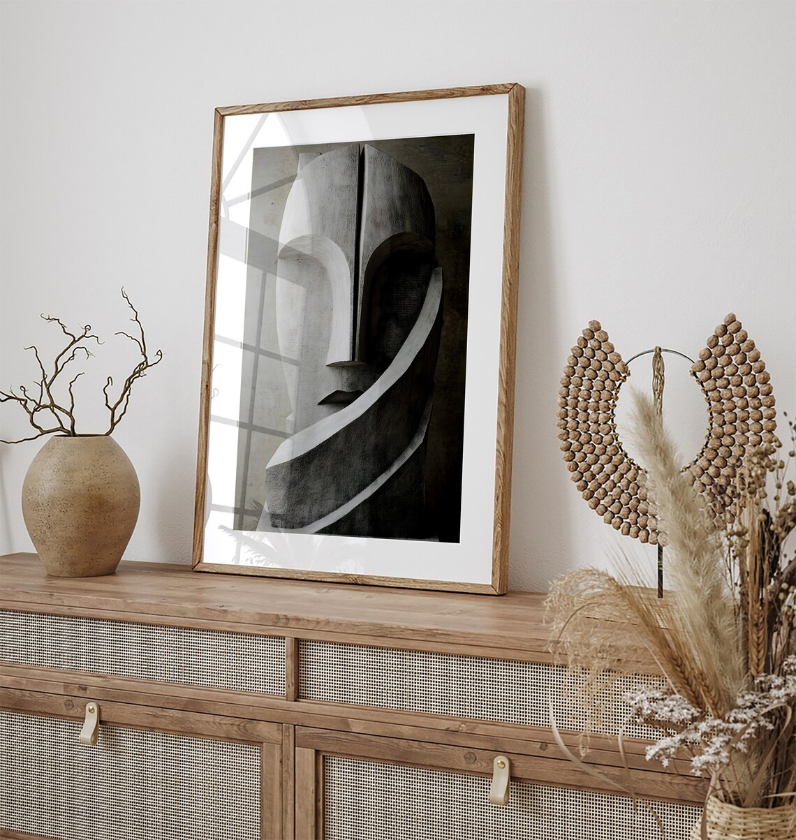 3D Concrete Face Sculpture, Modern Wall Art Print - Image 2