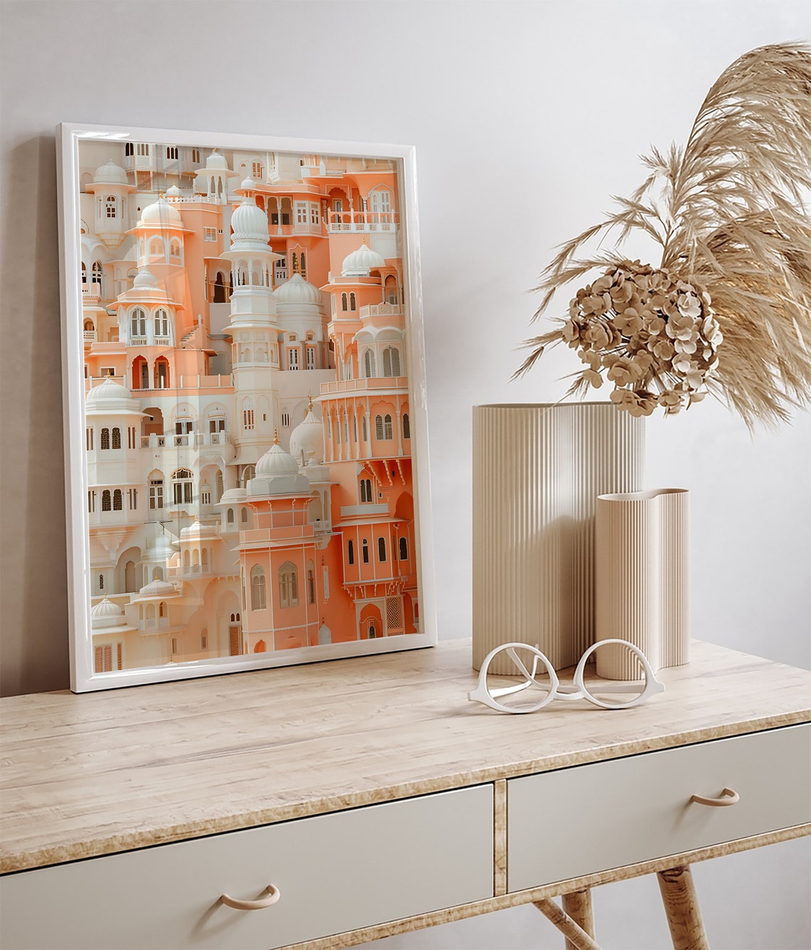 Jaipur Peach Pink Palace Architecture Royal Watercolor Art Poster - Image 3