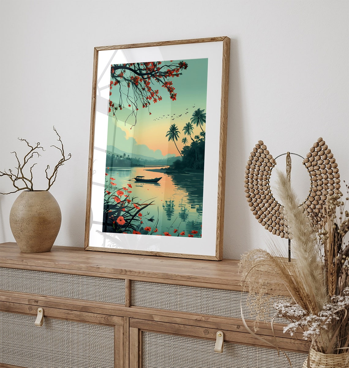 Kerala Backwaters Boat at Sunset Tropical South India Art Poster - Image 3