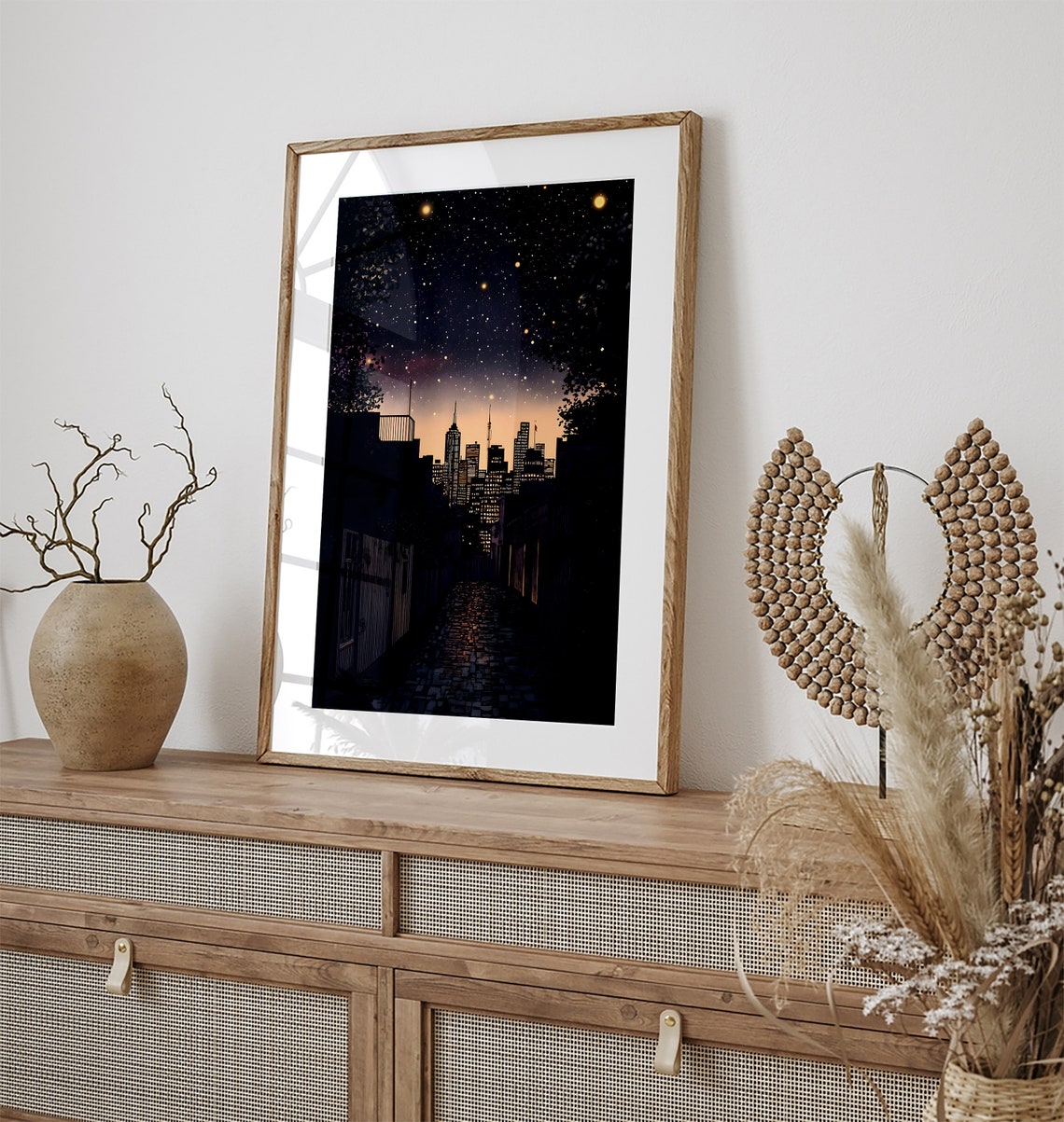 Starry Night City Skyline View from Alley Dreamy Night Sky Poster - Image 2