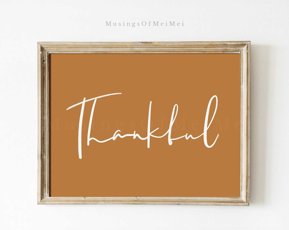 Thankful Script on Caramel Thanksgiving Autumn Home Decor Poster