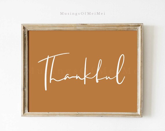 Thankful Script on Caramel Thanksgiving Autumn Home Decor Poster