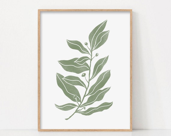 Leaf Wall Art Botanical Art Print, Sage Green Scandi