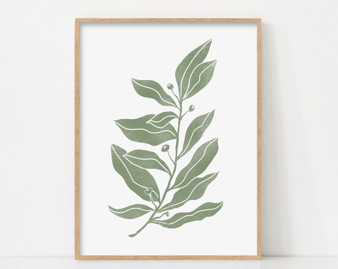 Leaf Wall Art Botanical Art Print, Sage Green Scandi