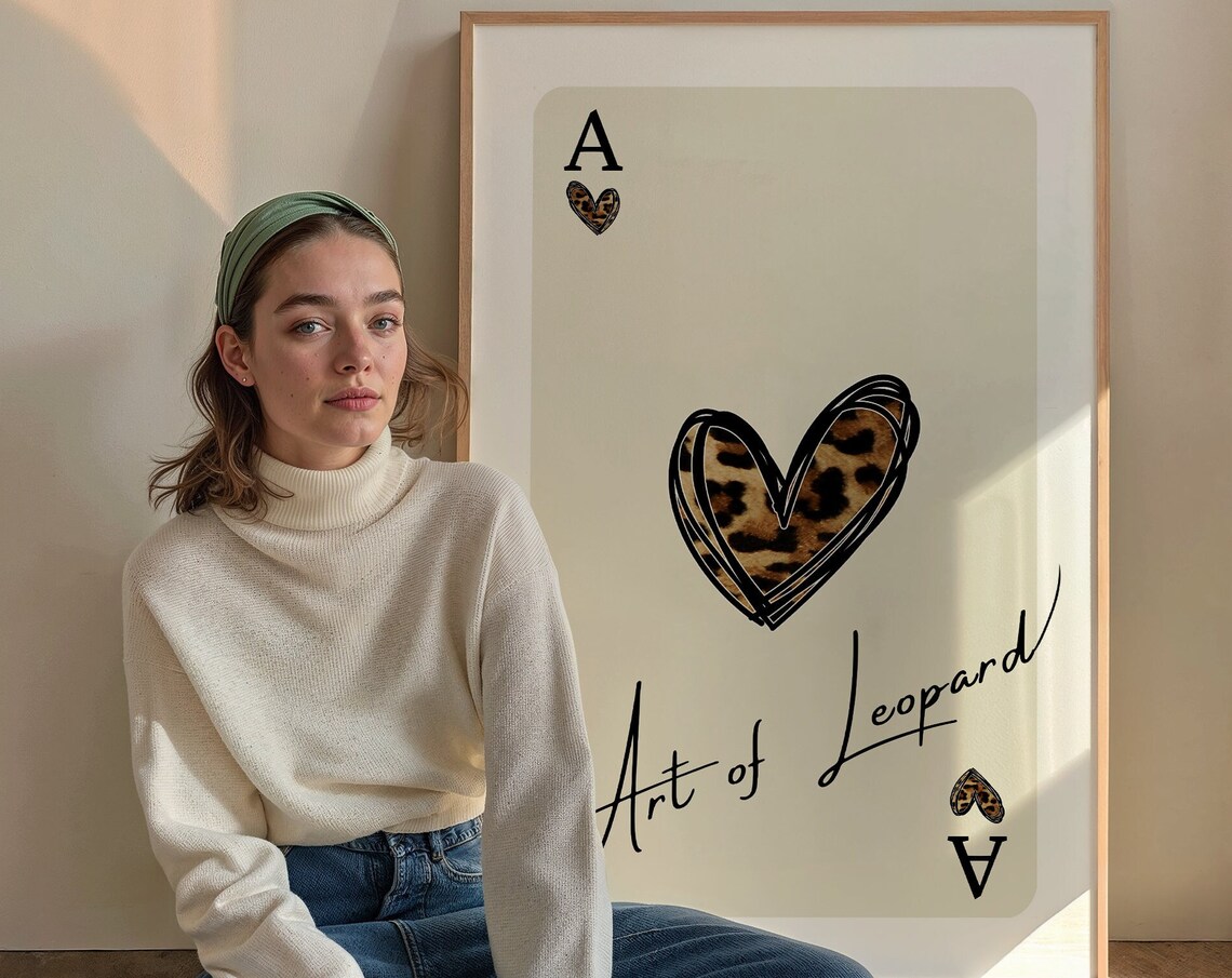 Ace Of Hearts Leopard Playing Card Art Of Leopard Script Poster