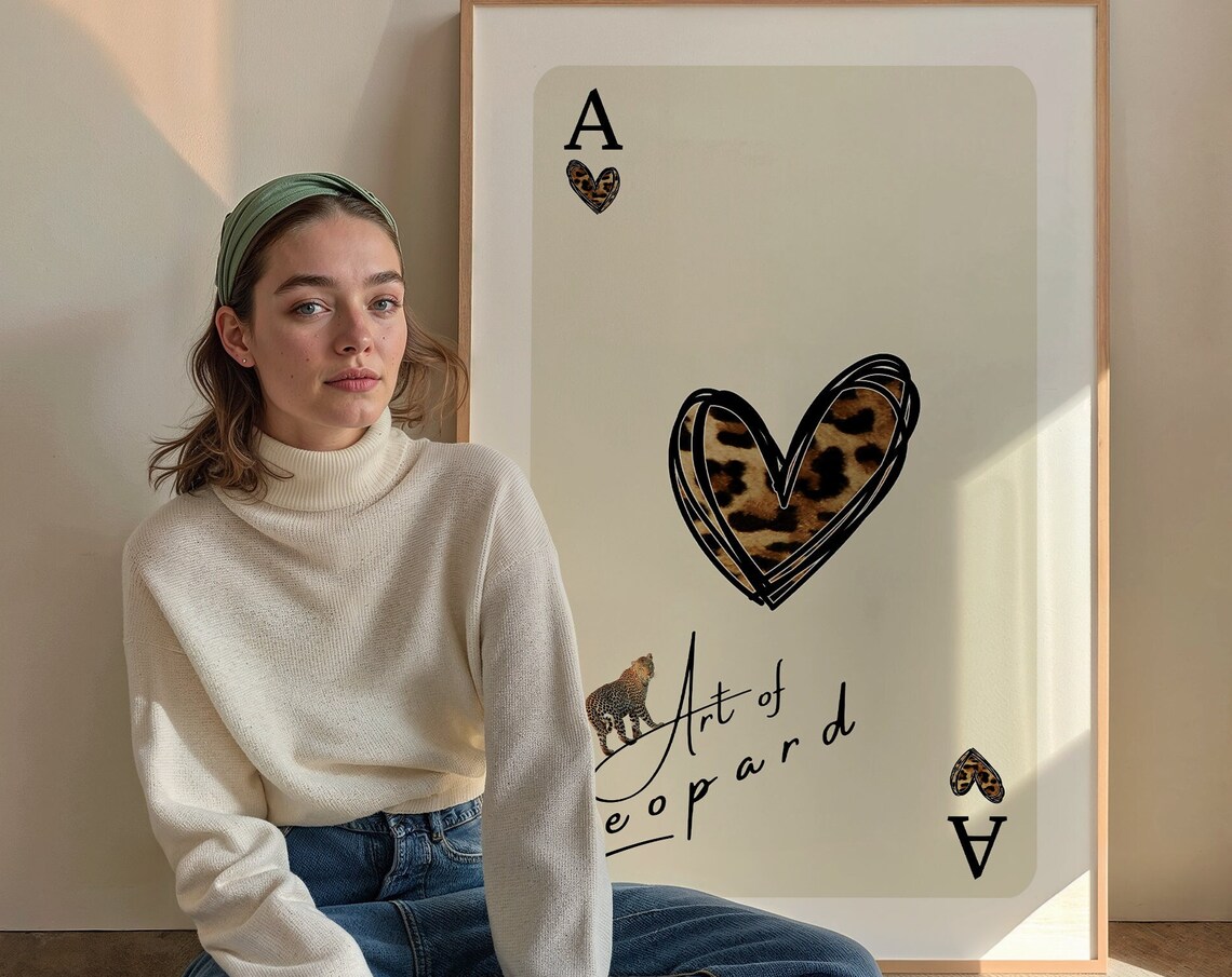 Ace Of Hearts Leopard Heart Playing Card Preppy Trendy Poster