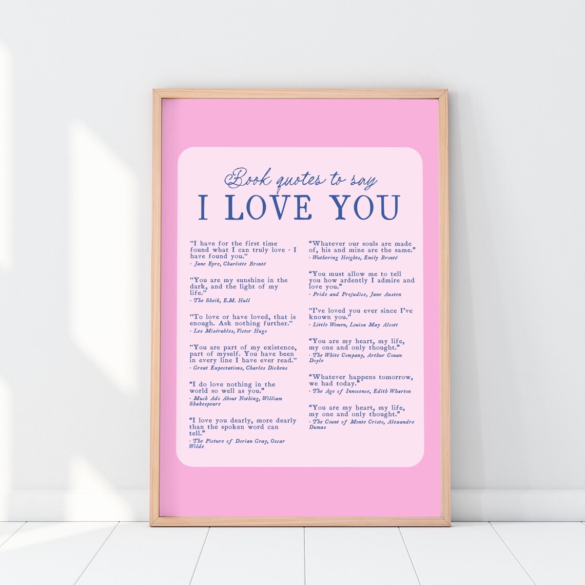 Book Quotes to Say I Love You Pink Classic Literature Poster - Image 4